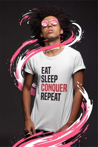 eat sleep conquer repeat t-shirt