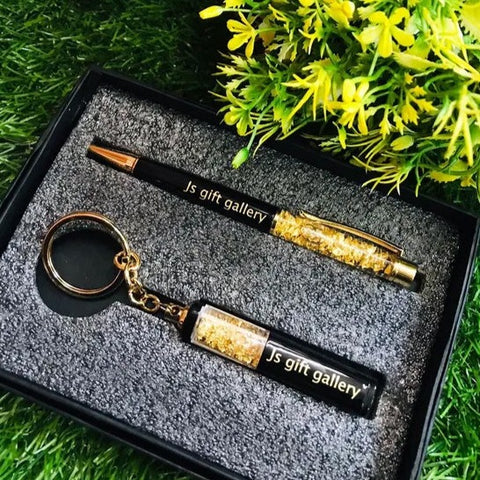 Golden Zari Ball Pen And Keyring Combo, Mio Lusso Set